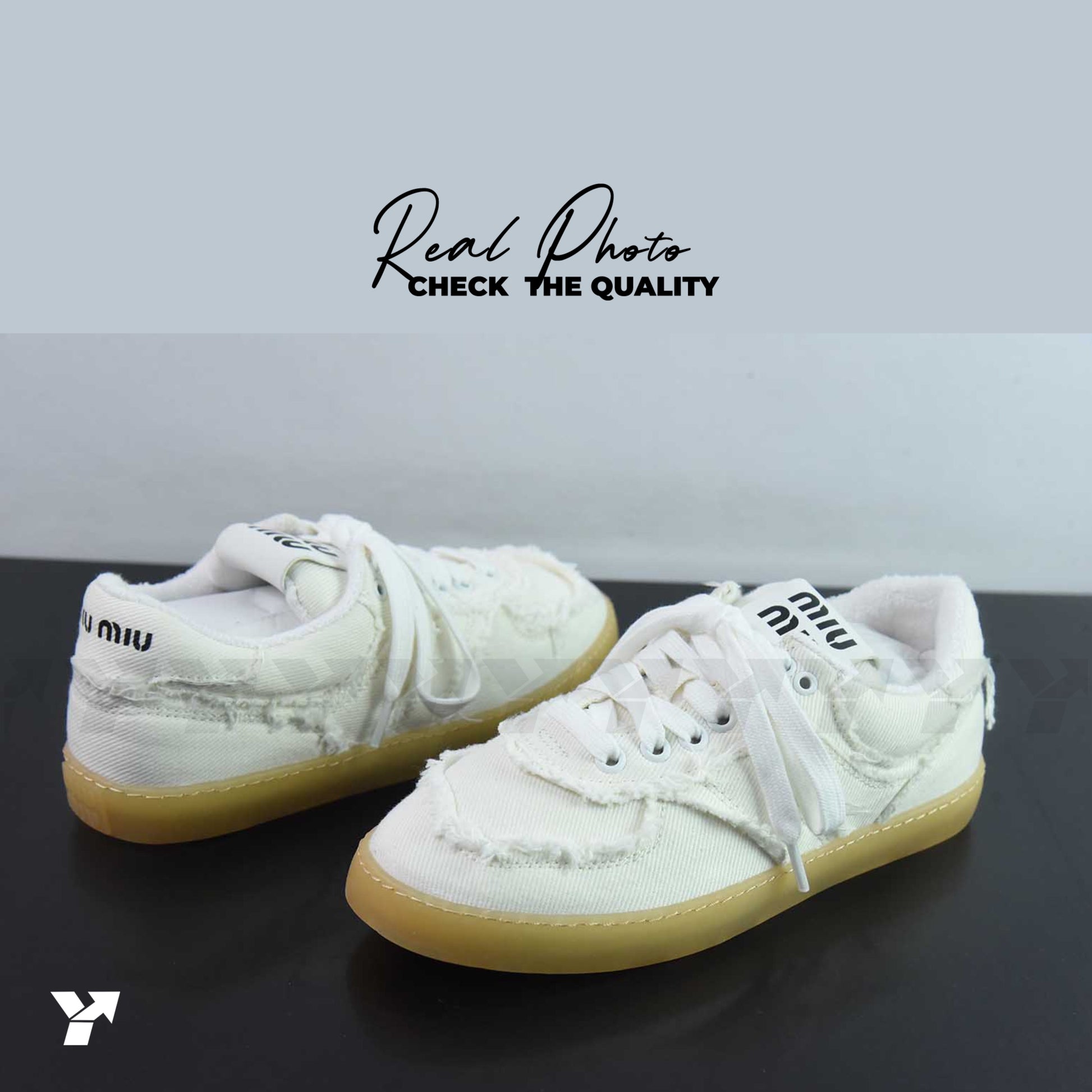 Miu Miu denim sneakers-Ivory