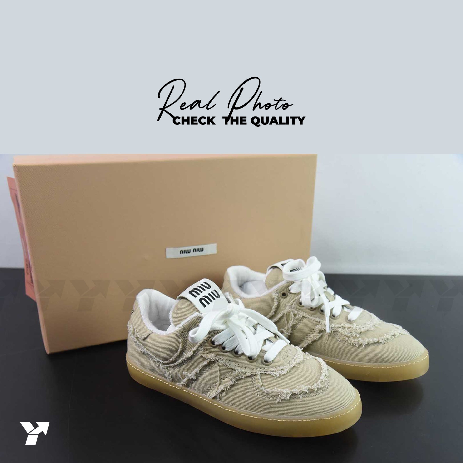 Miu Miu denim sneakers-Colonial Beige