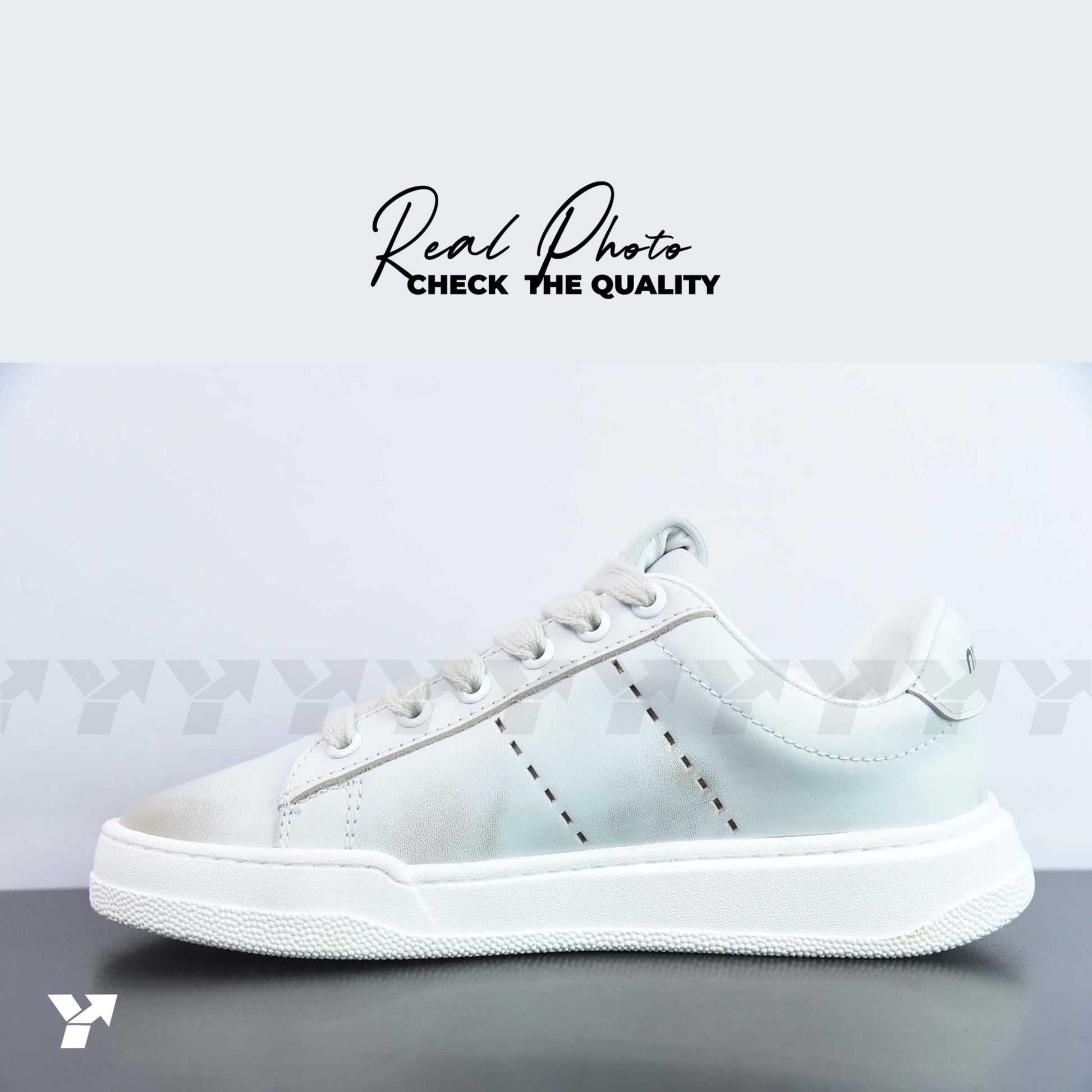 Miu Miu bleached leather sneakers-White