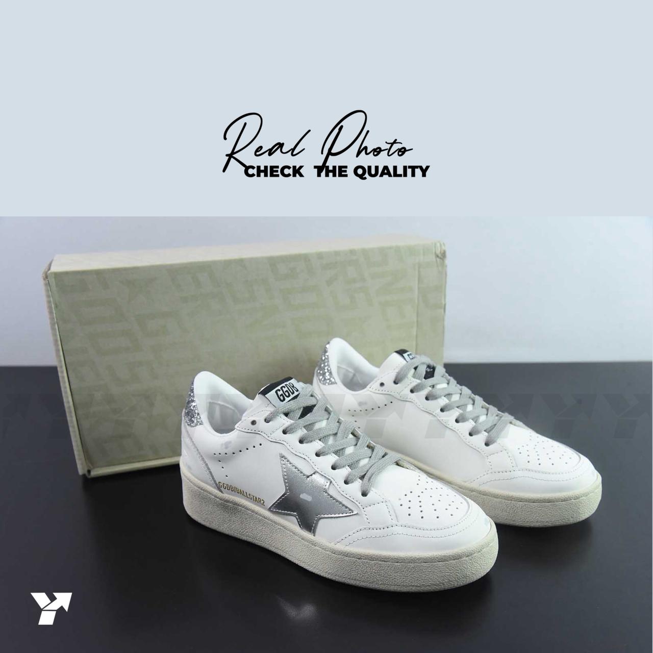 Golden Goose Ball Star 2 Deluxe-White Silver