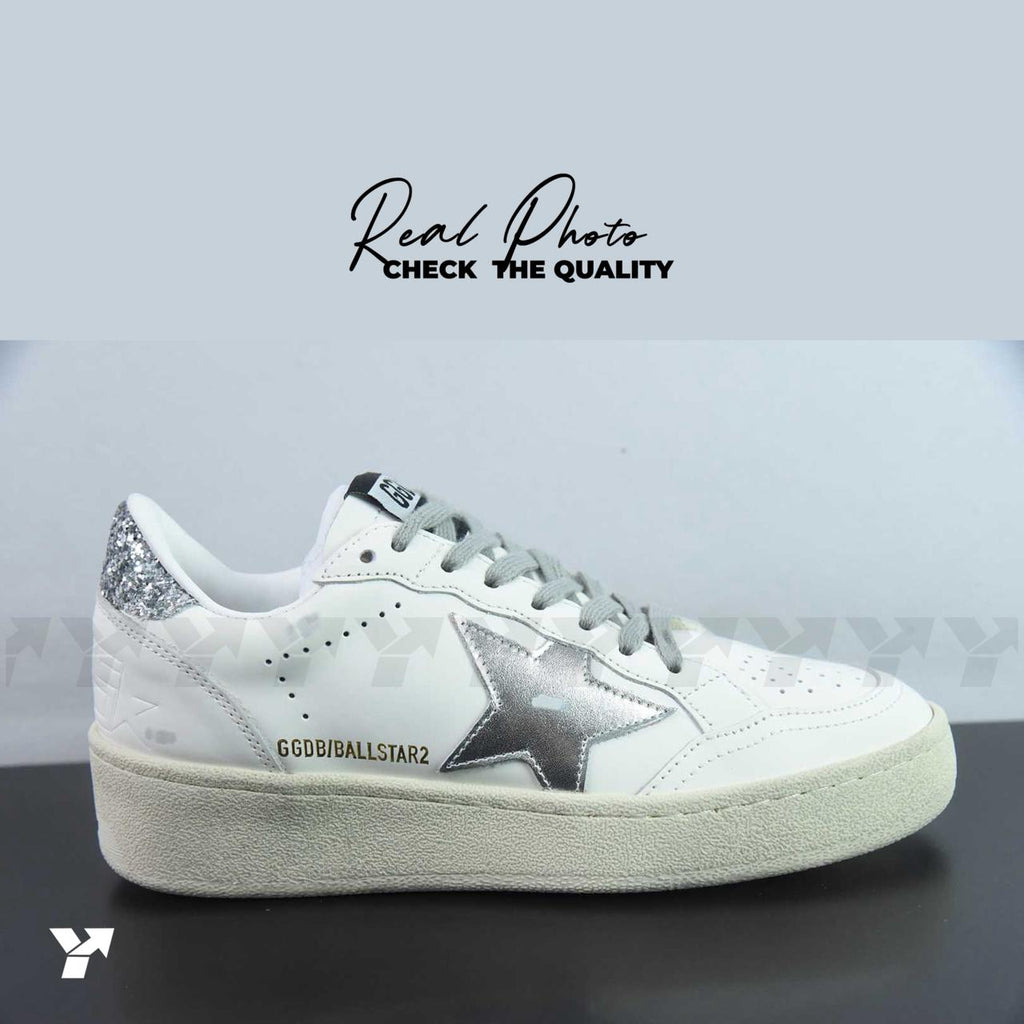 Golden Goose Ball Star 2 Deluxe-White Silver