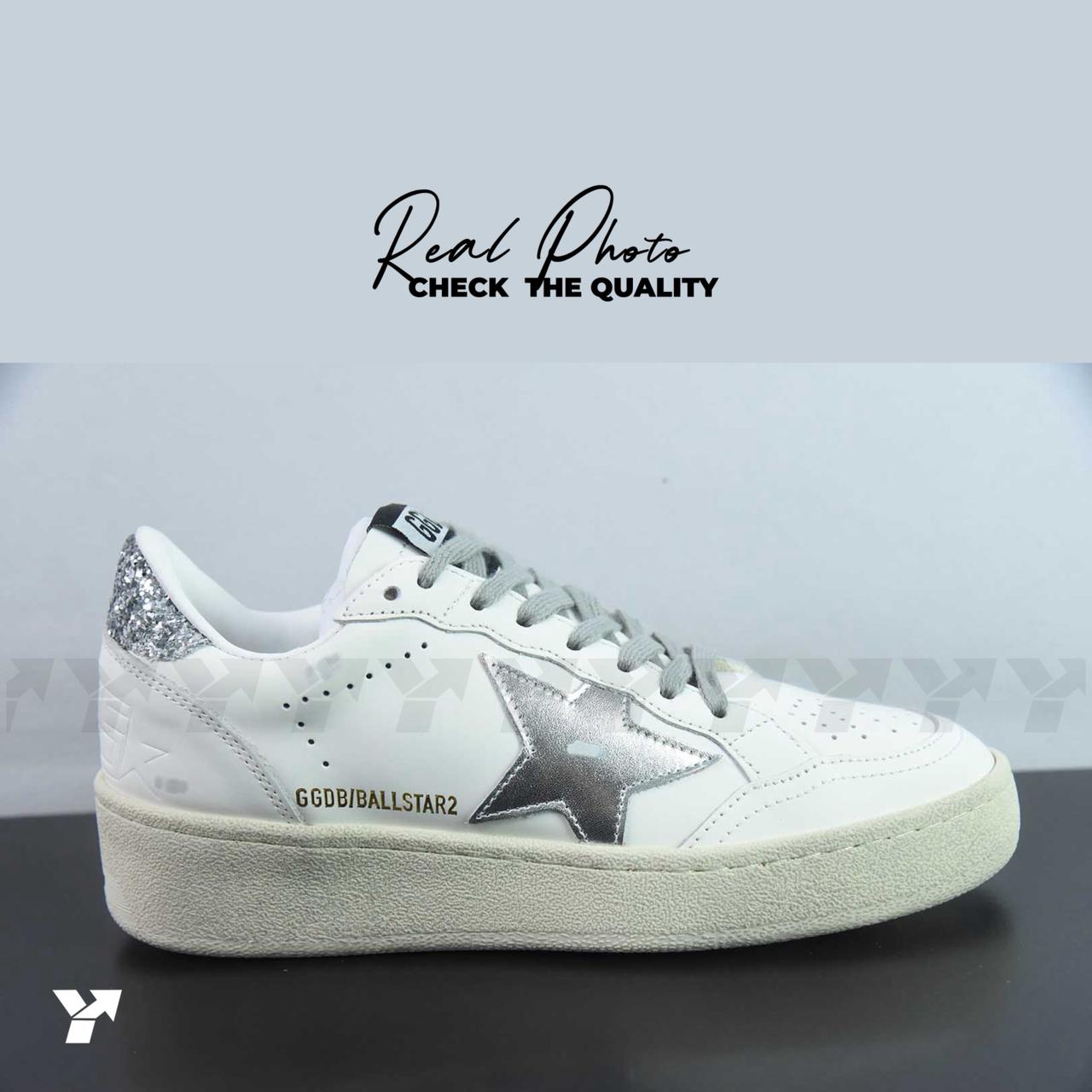 Golden Goose Ball Star 2 Deluxe-White Silver