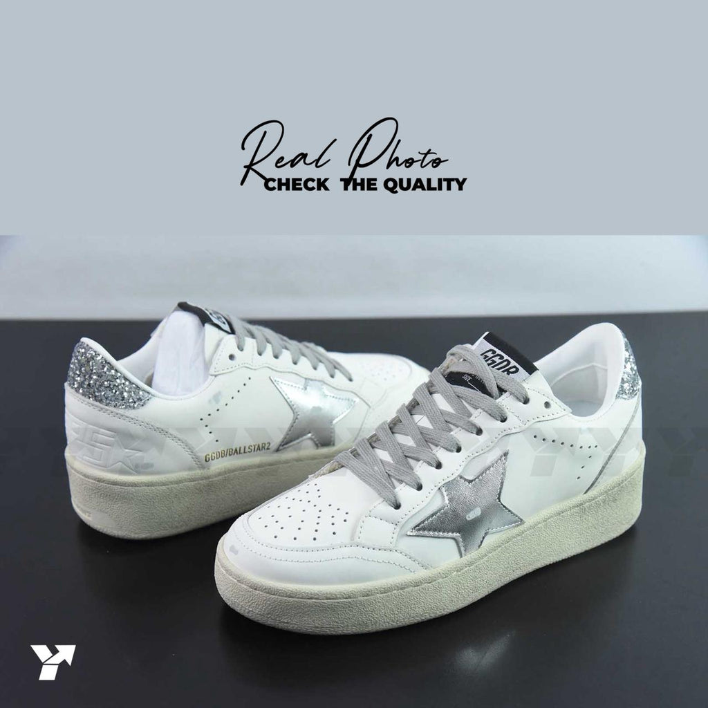 Golden Goose Ball Star 2 Deluxe-White Silver