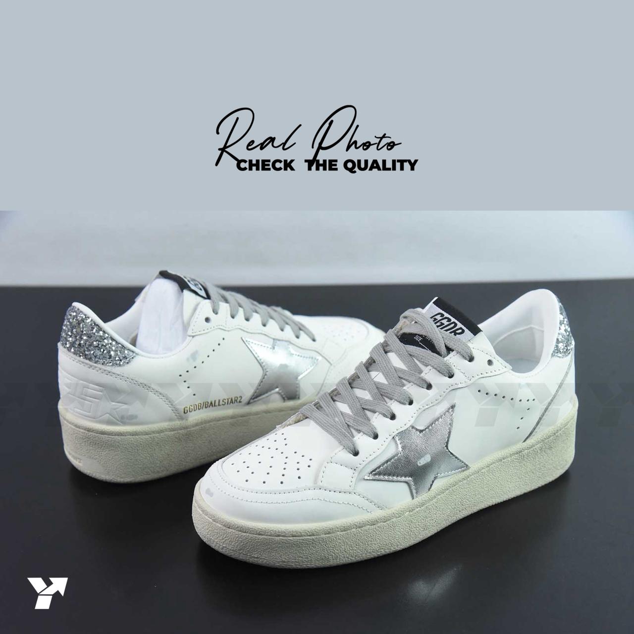 Golden Goose Ball Star 2 Deluxe-White Silver