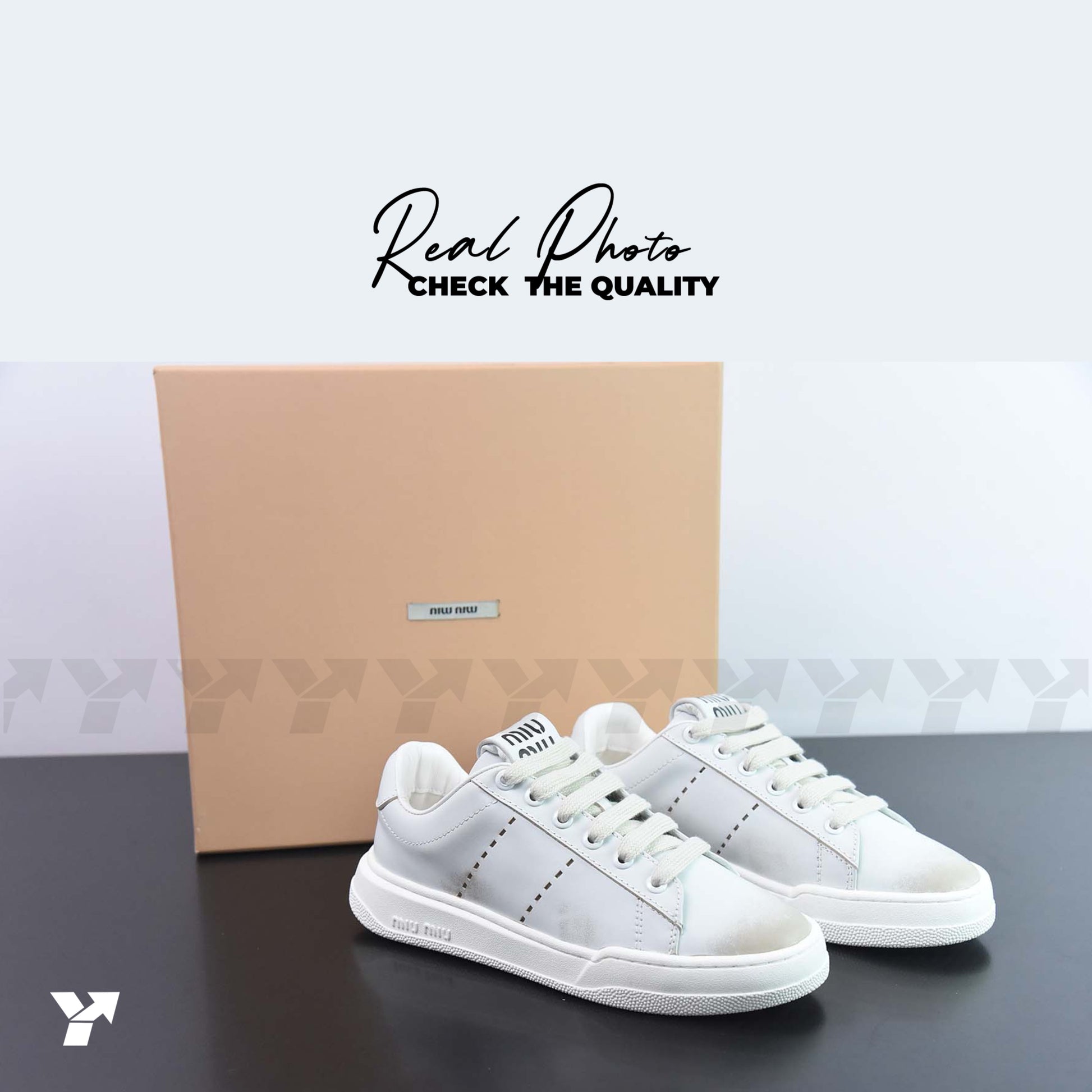 Miu Miu bleached leather sneakers-White