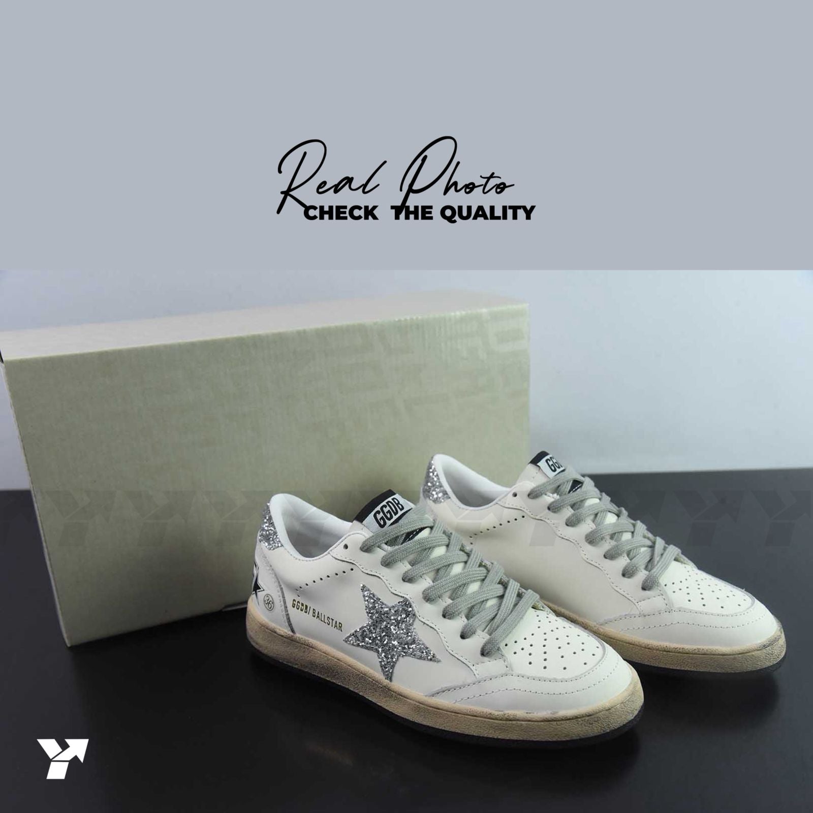 Golden Goose Ball-Star Low-White glitter silver
