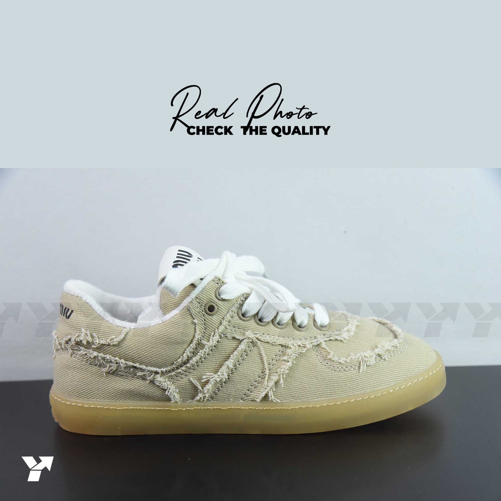 Miu Miu denim sneakers-Colonial Beige