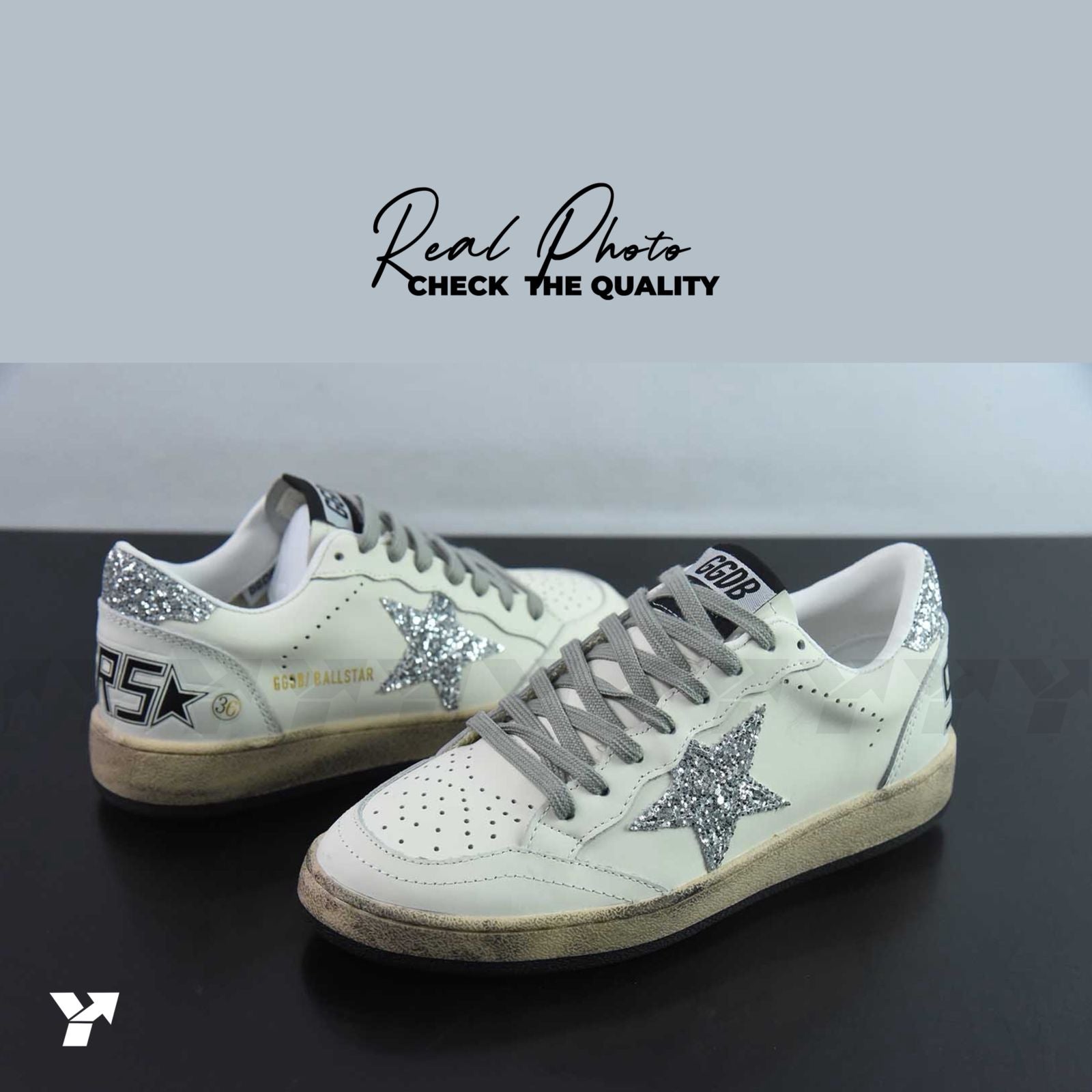 Golden Goose Ball-Star Low-White glitter silver