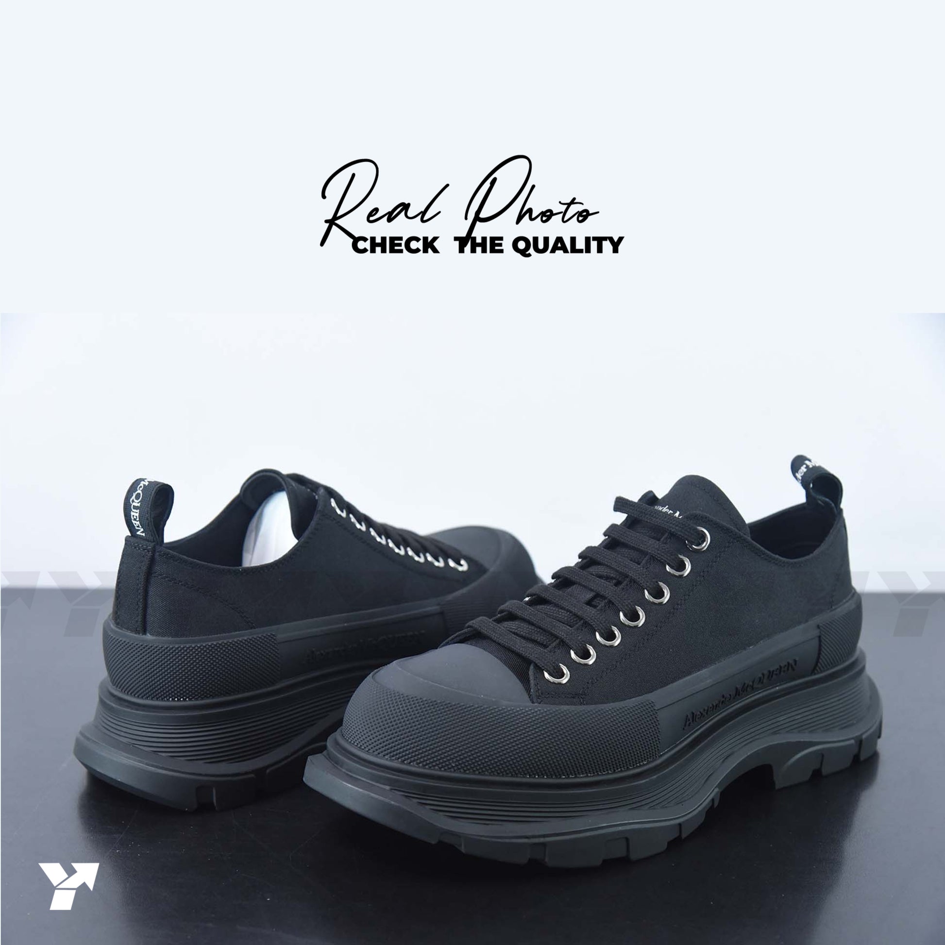 Alexander McQueen Tread Slick Low Lace Up-Black