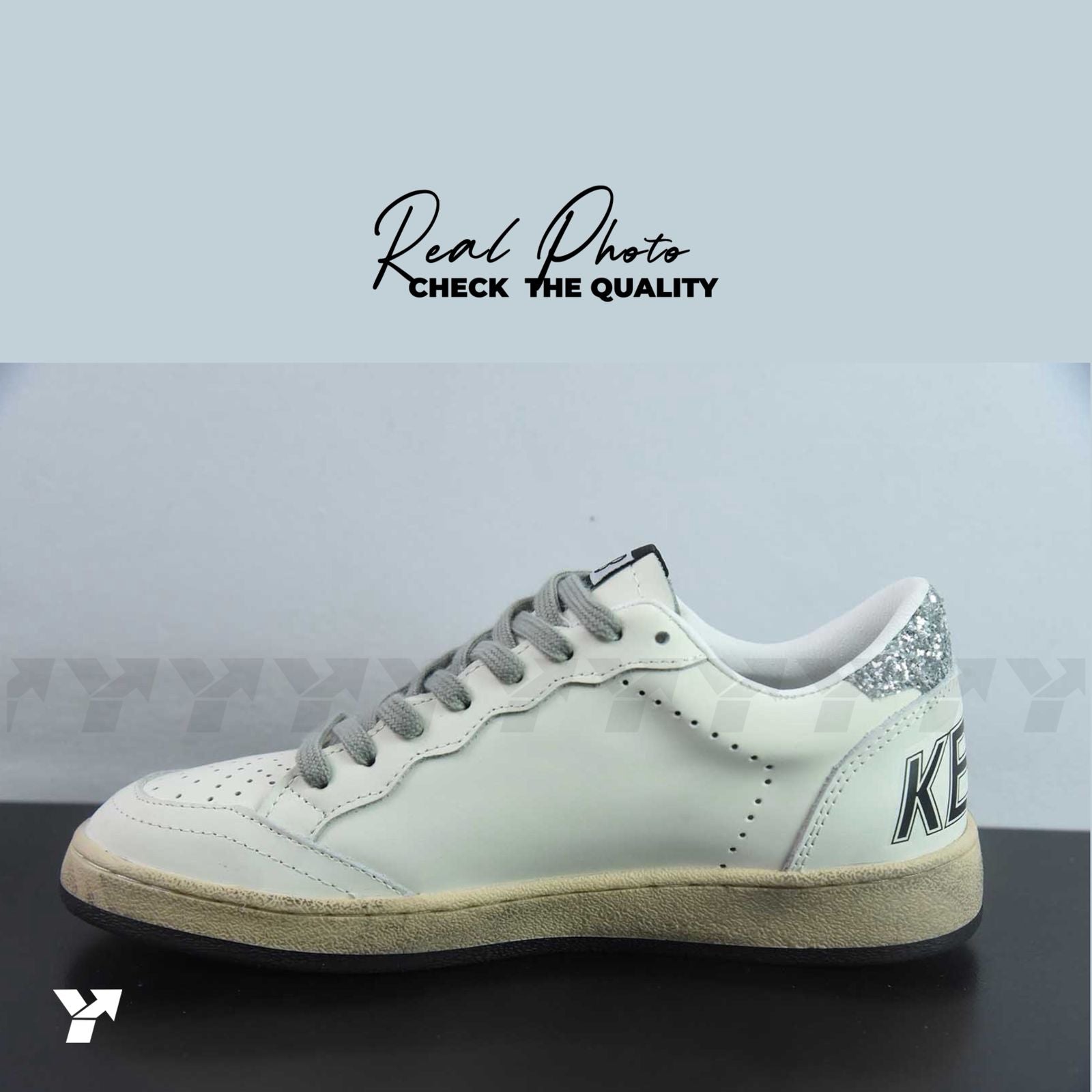 Golden Goose Ball-Star Low-White glitter silver