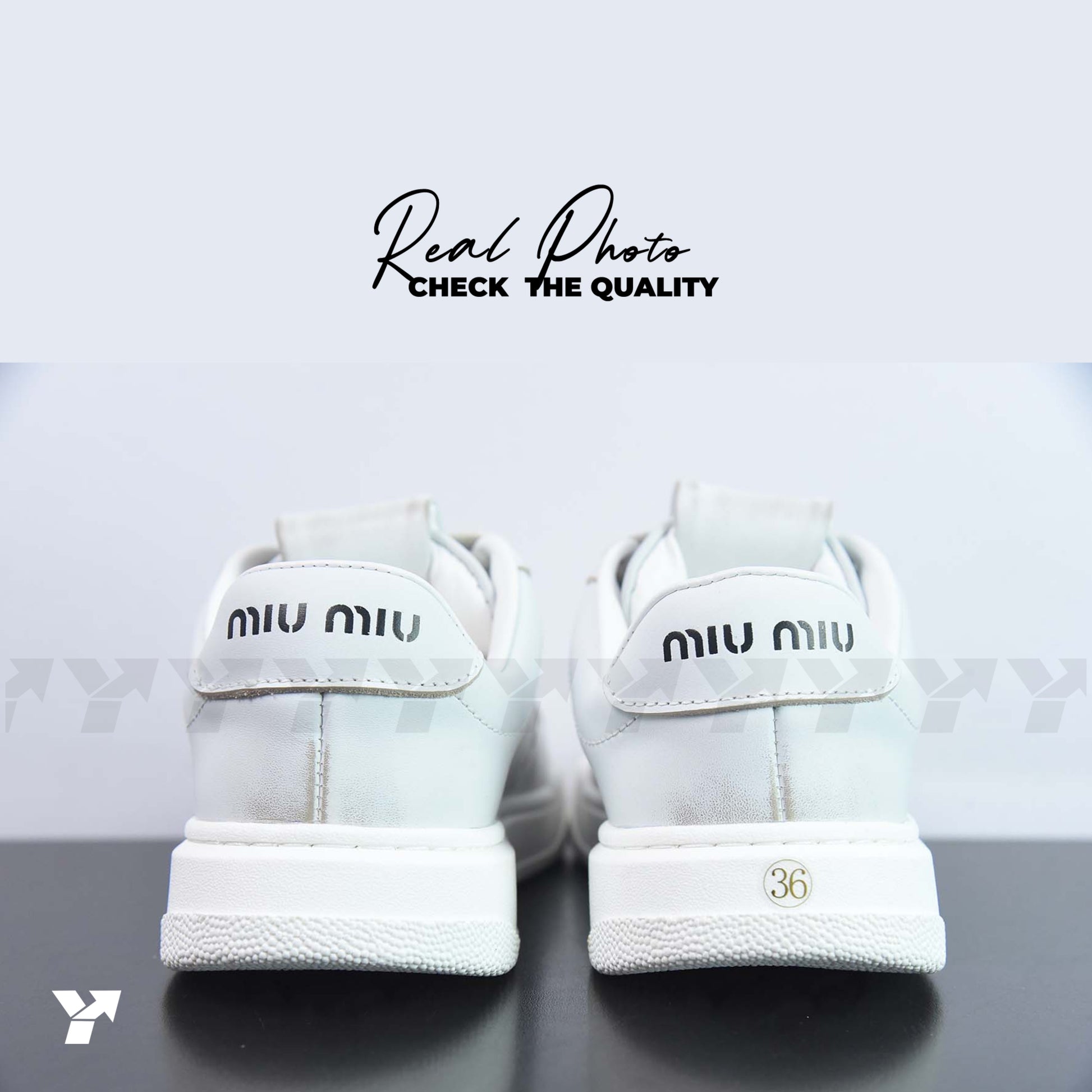 Miu Miu bleached leather sneakers-White