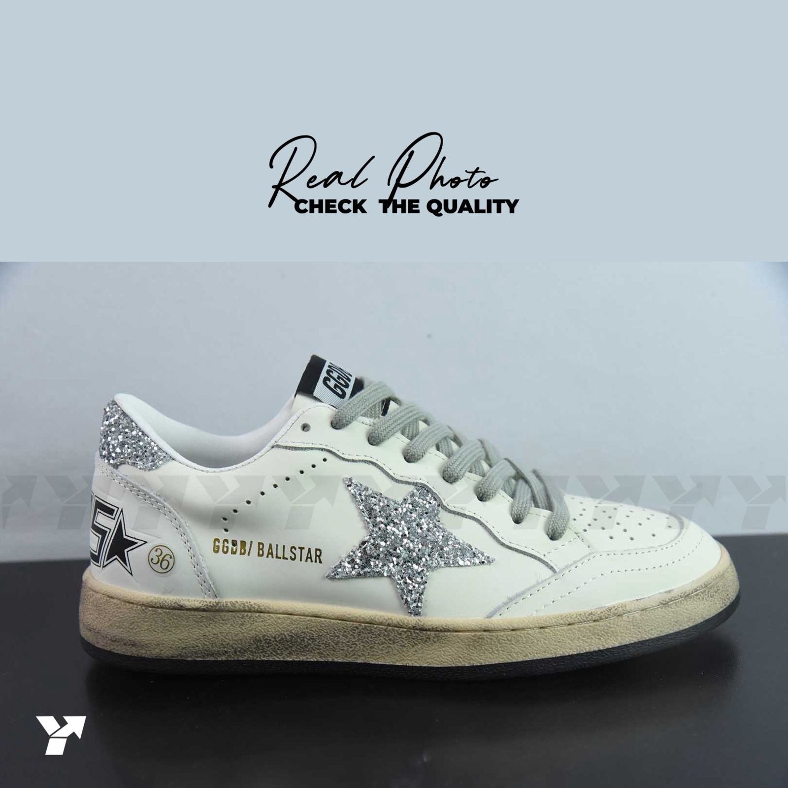 Golden Goose Ball-Star Low-White glitter silver