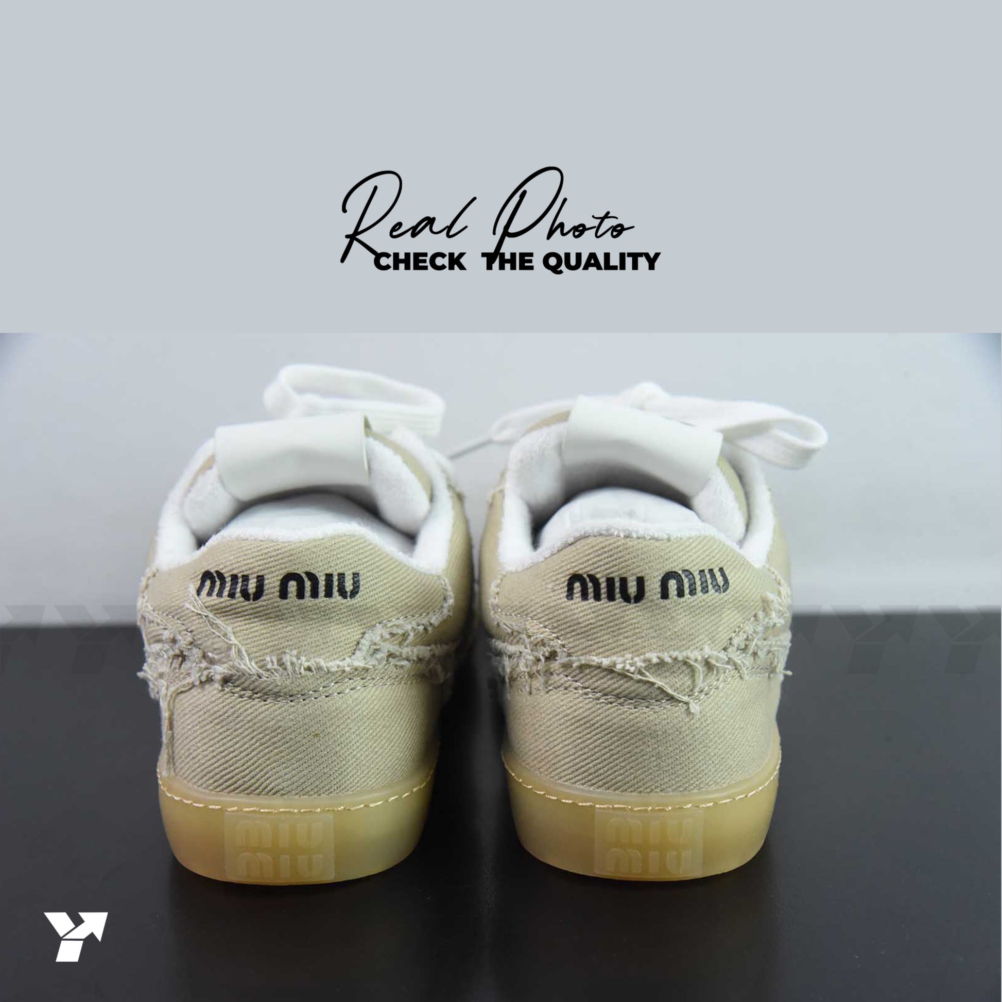 Miu Miu denim sneakers-Colonial Beige