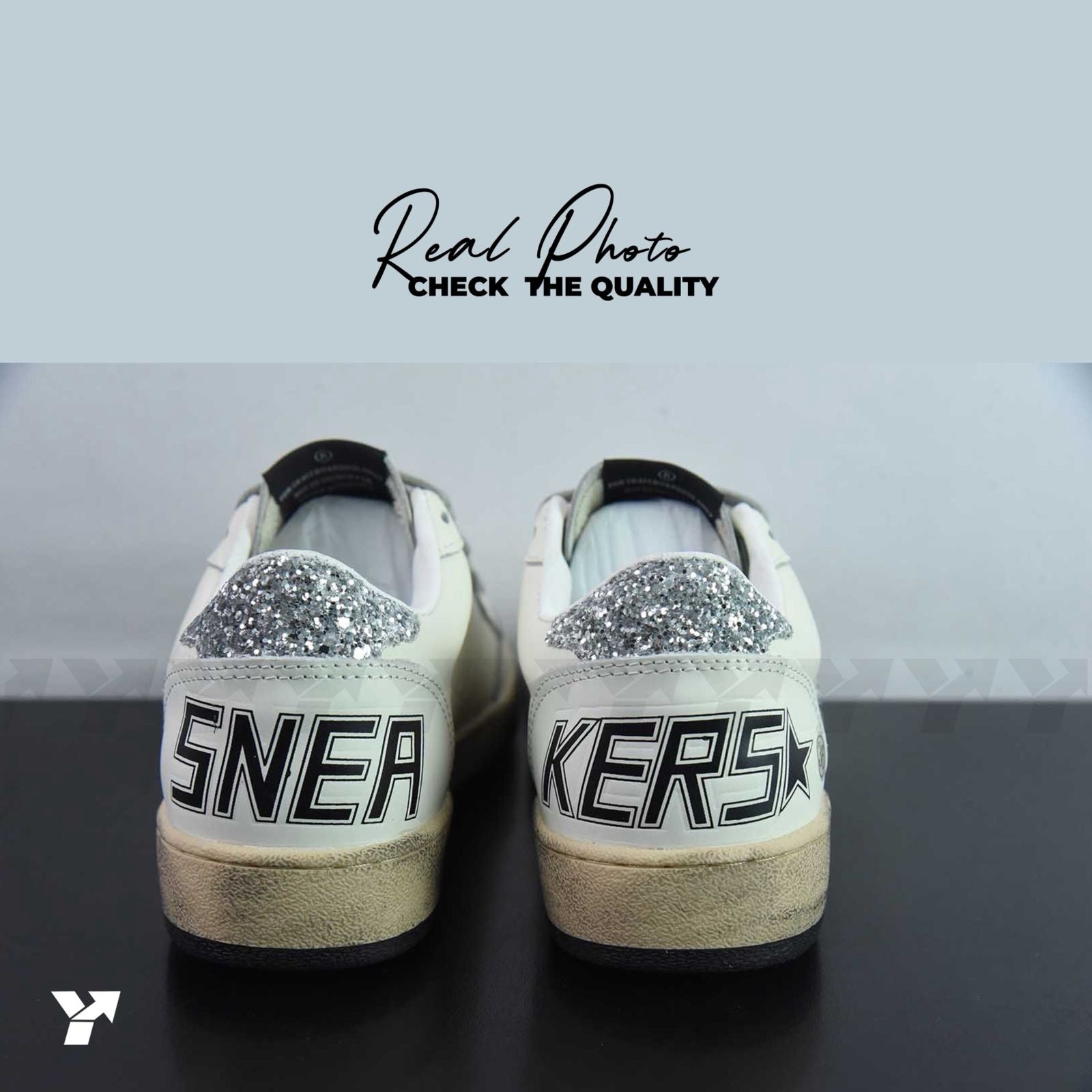 Golden Goose Ball-Star Low-White glitter silver