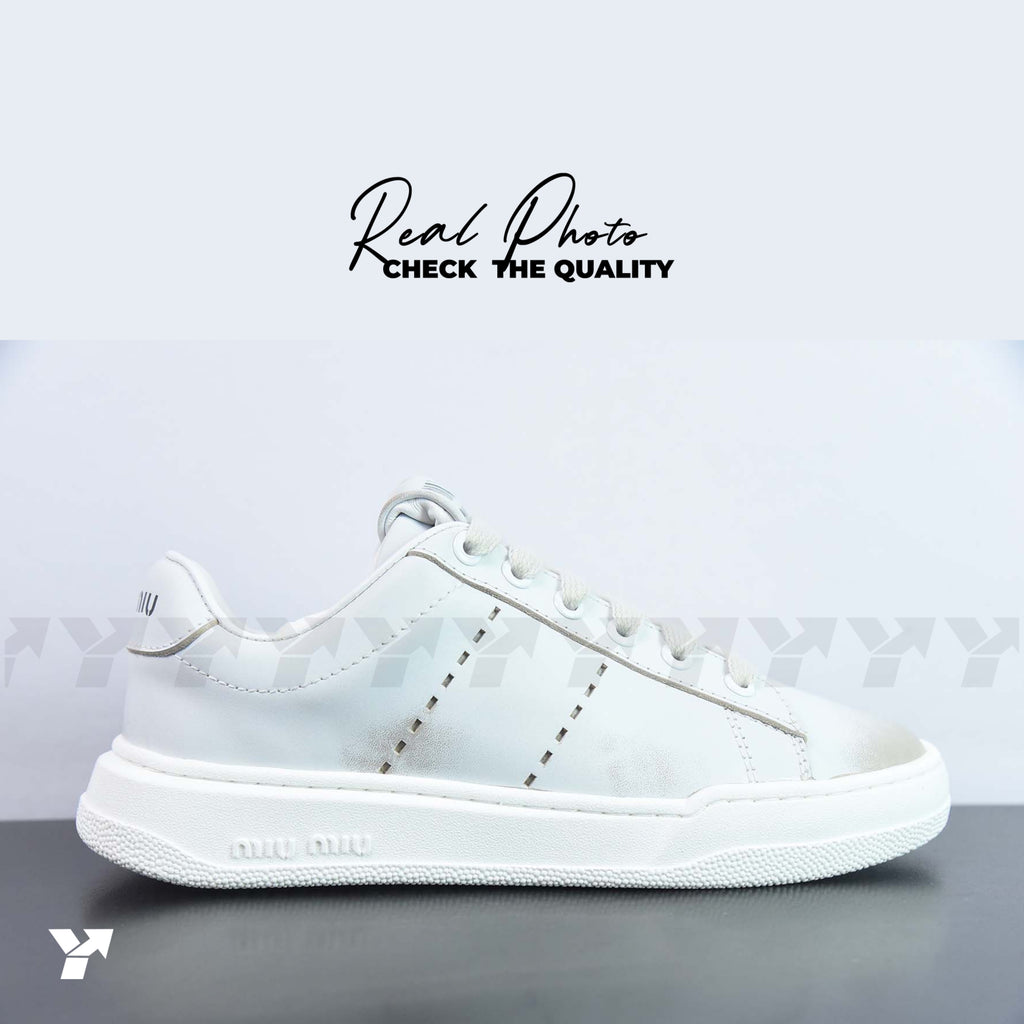 Miu Miu bleached leather sneakers-White
