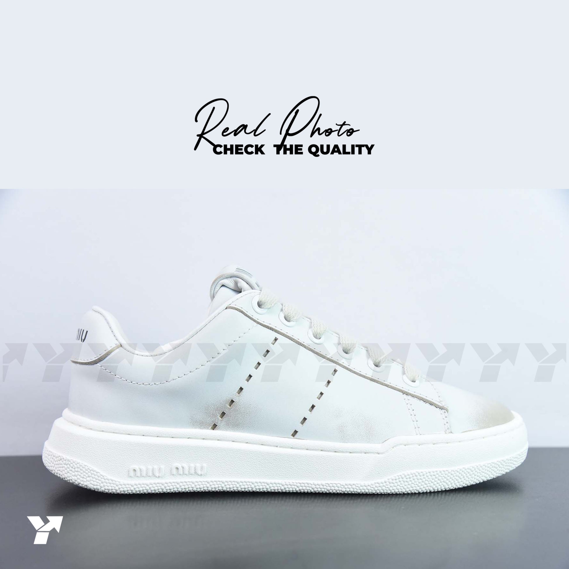 Miu Miu bleached leather sneakers-White