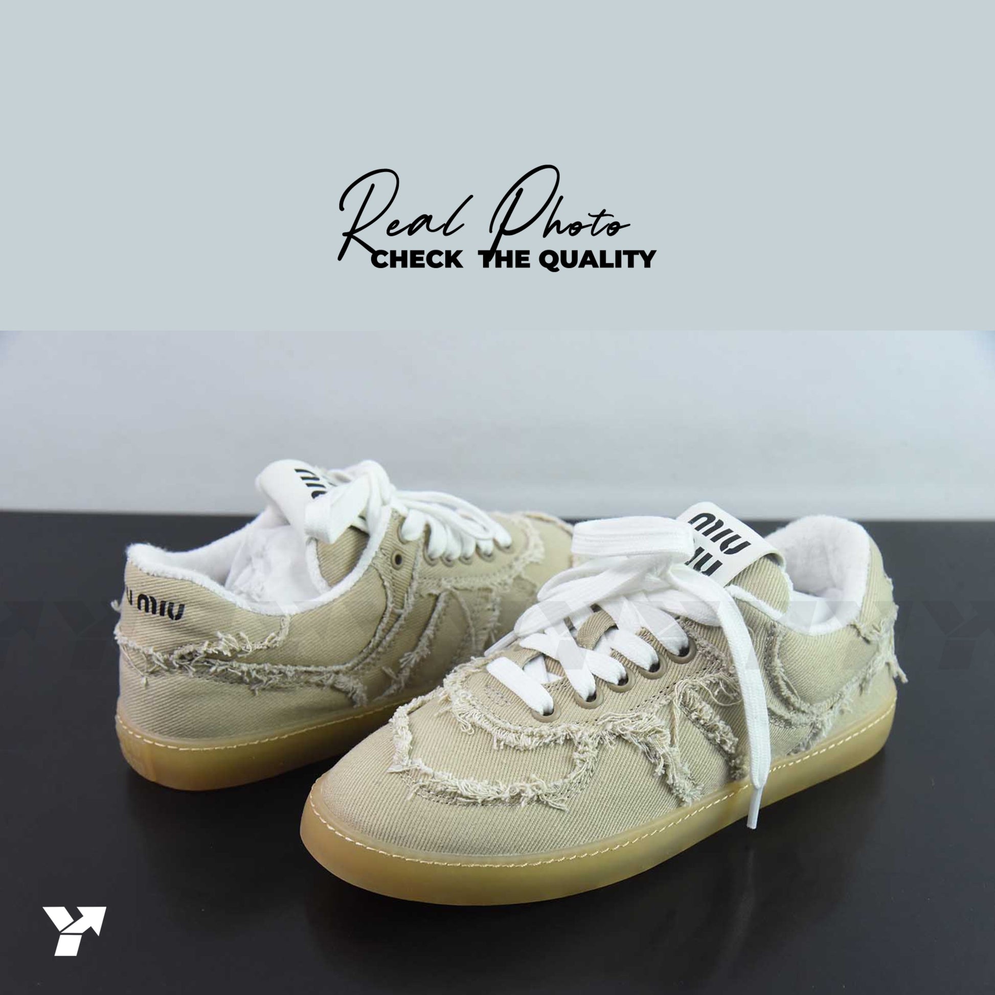 Miu Miu denim sneakers-Colonial Beige