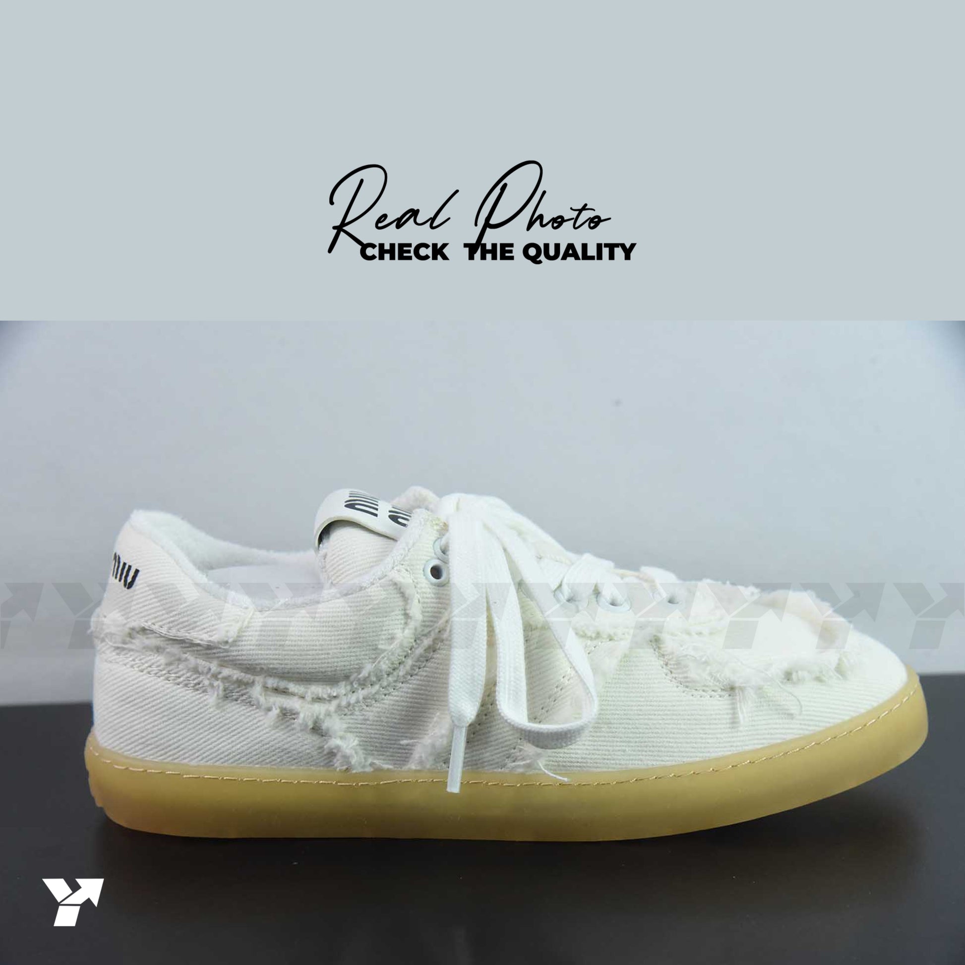 Miu Miu denim sneakers-Ivory