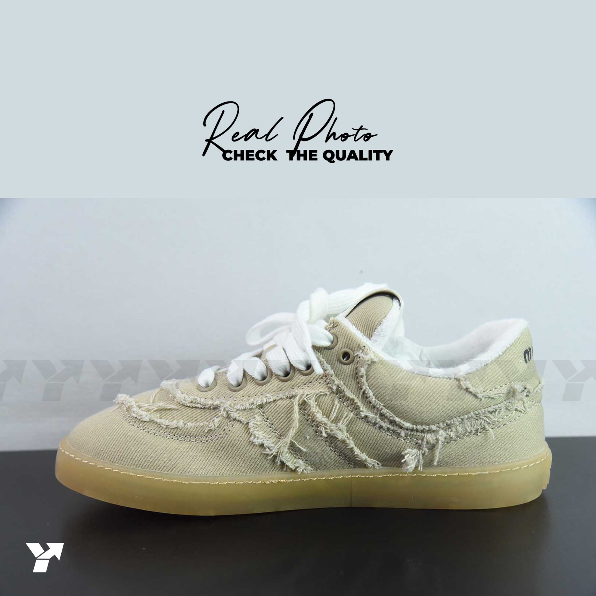 Miu Miu denim sneakers-Colonial Beige