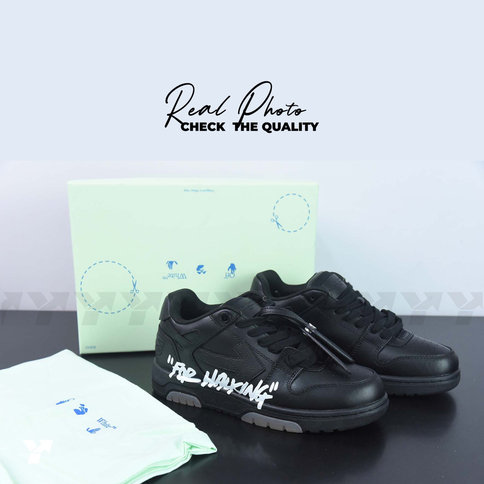 OFF-WHITE Out Of Office 00O "For Walking" Low Tops Black White