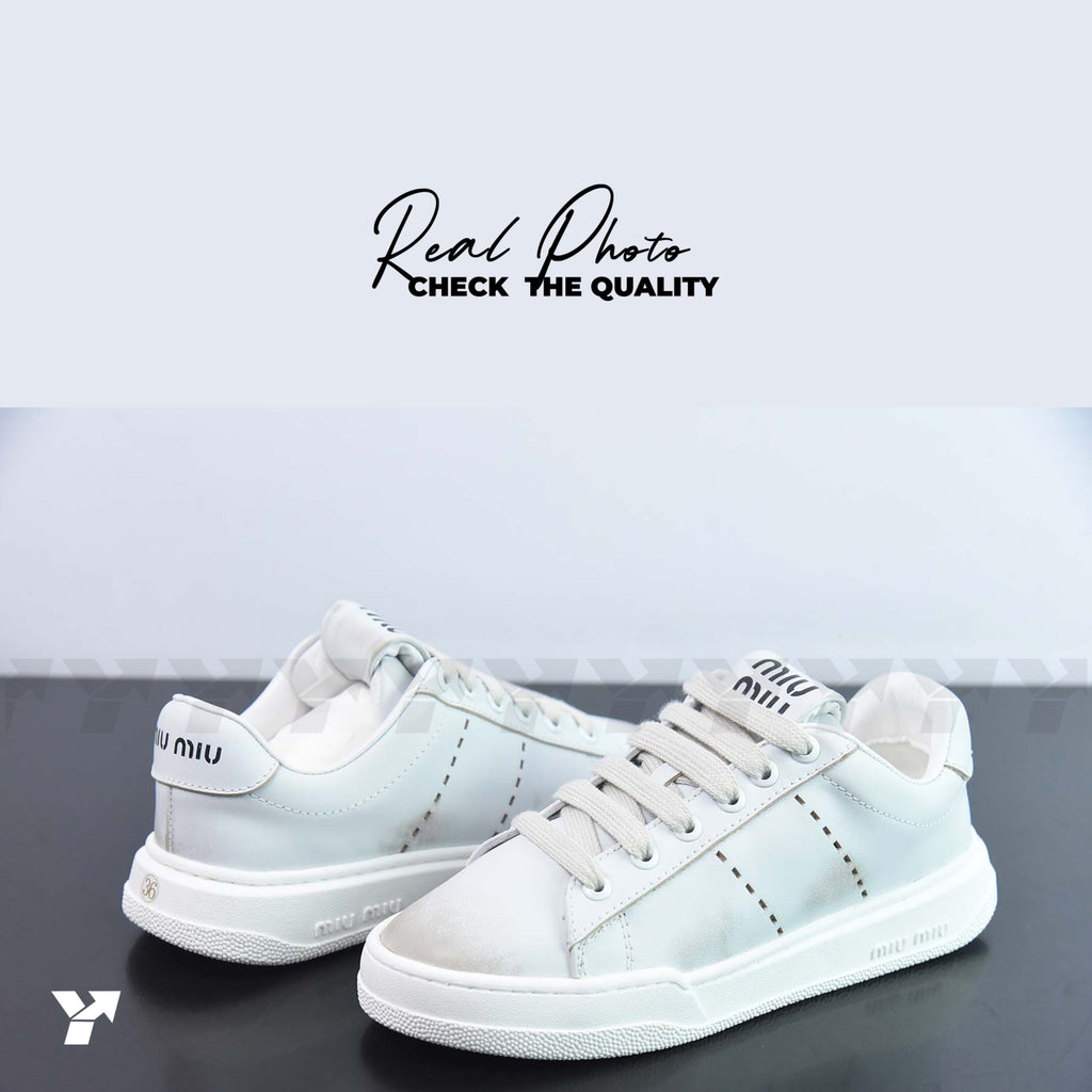 Miu Miu bleached leather sneakers-White