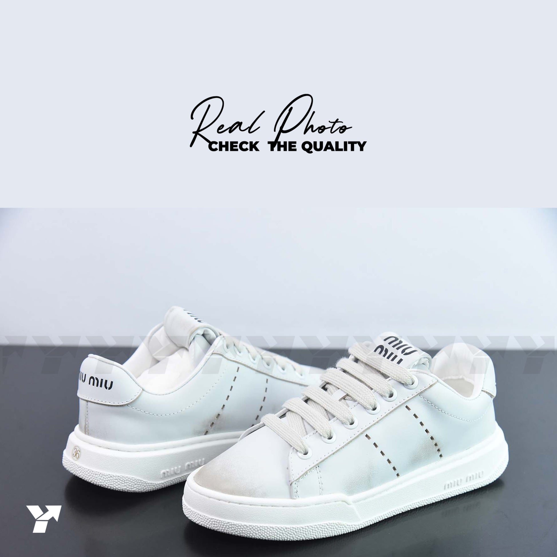 Miu Miu bleached leather sneakers-White