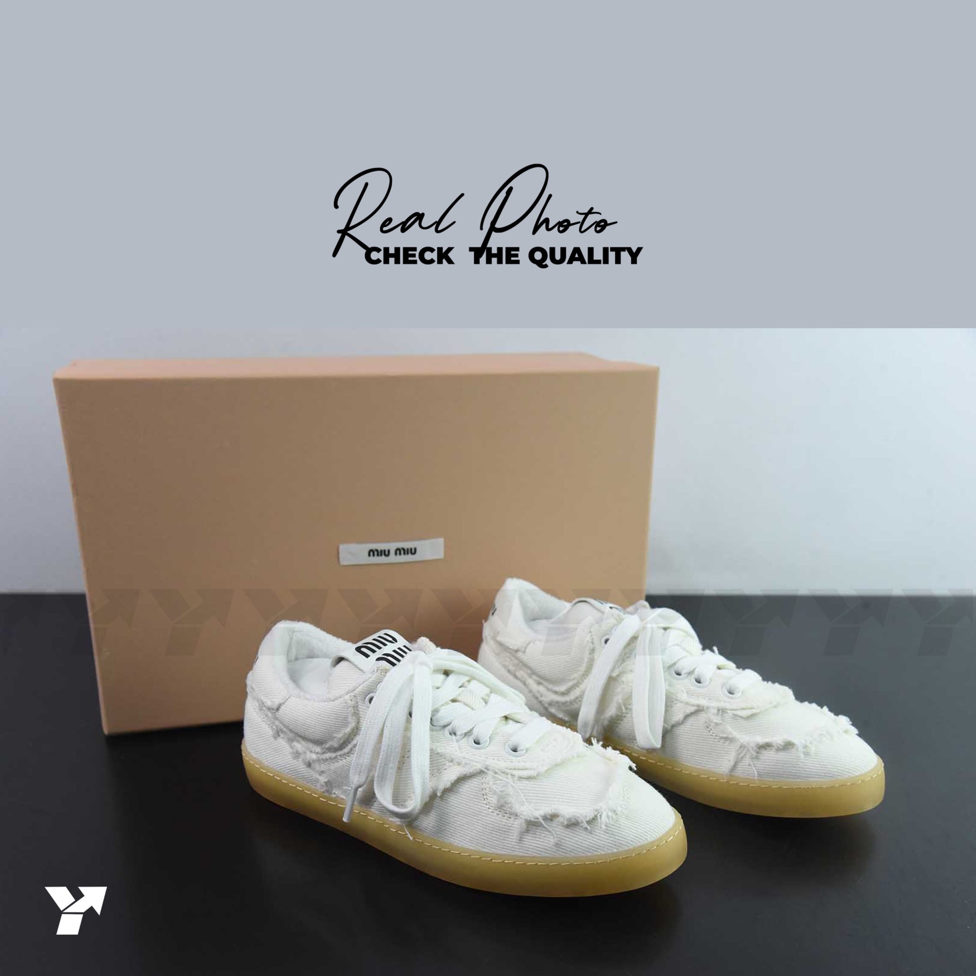 Miu Miu denim sneakers-Ivory