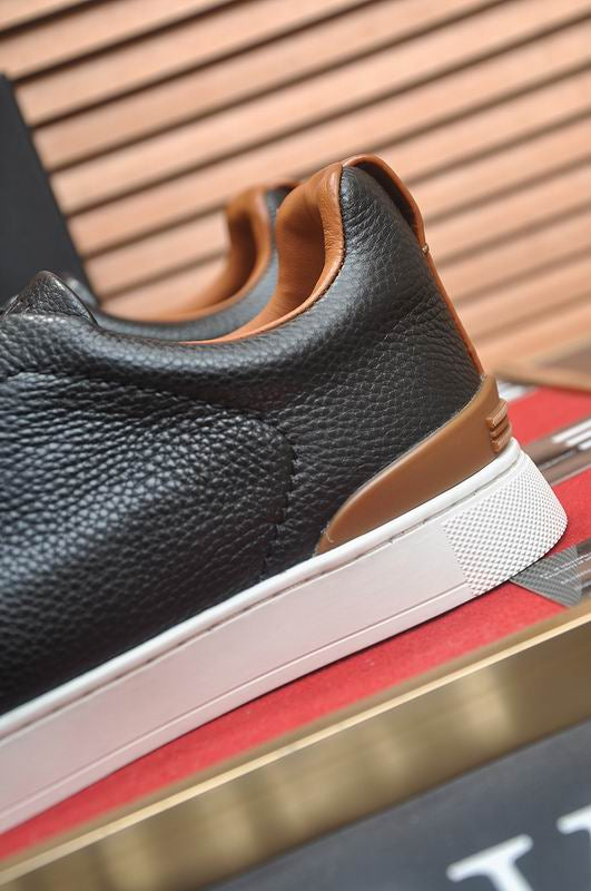 Zegna black deerskin Triple Stitch™ low top sneakers