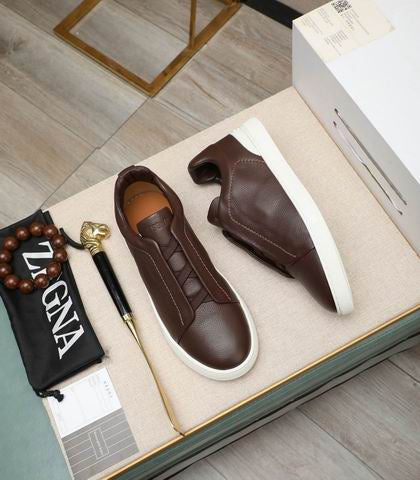 Zegna dark brown Triple Stitch™ SECONDSKIN leather sneakers