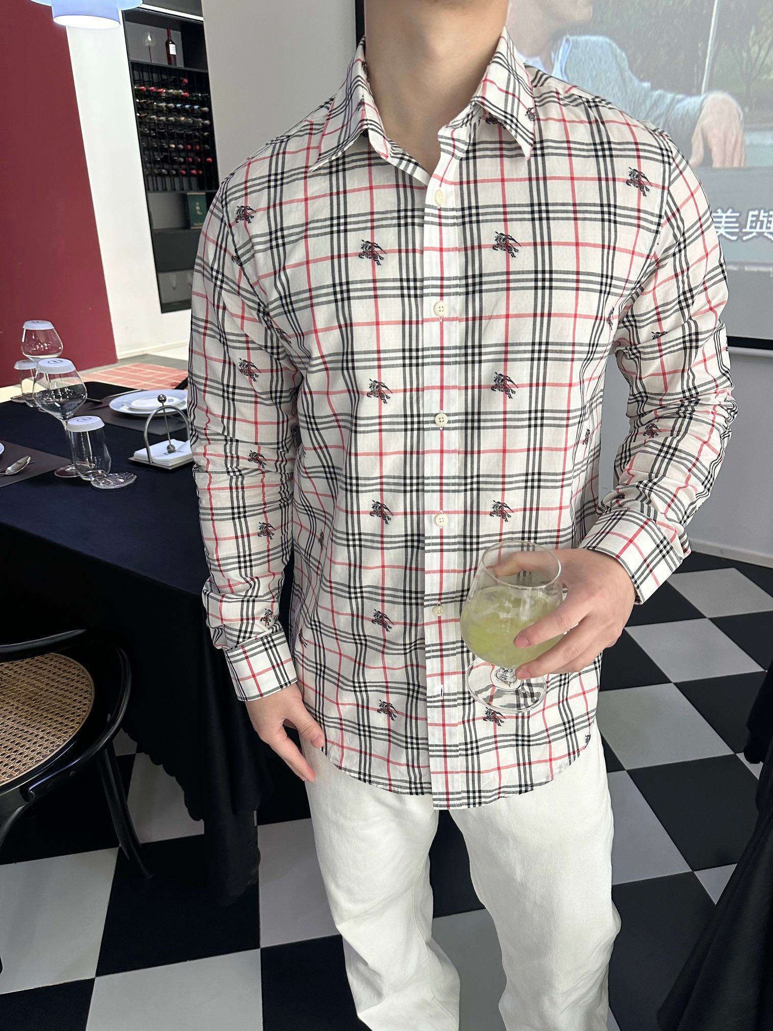 Burberry all-over print equestrian check long-sleeved shirt - White