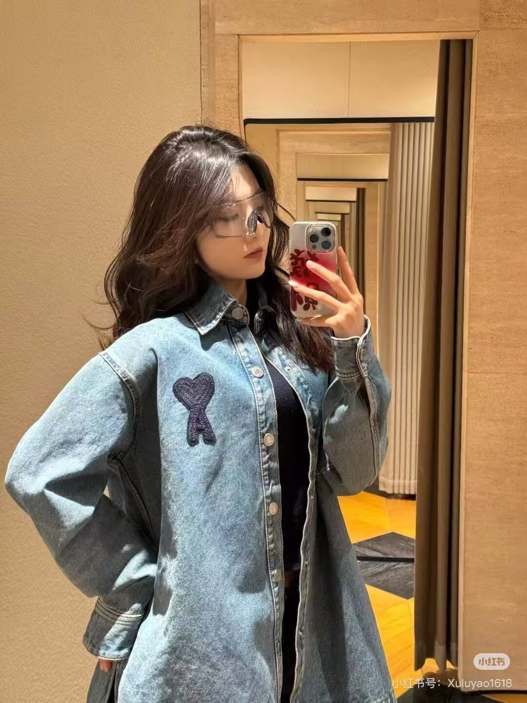 AMI PARIS  25Fw Woven Heart Embroidered Denim Shirt Jacket