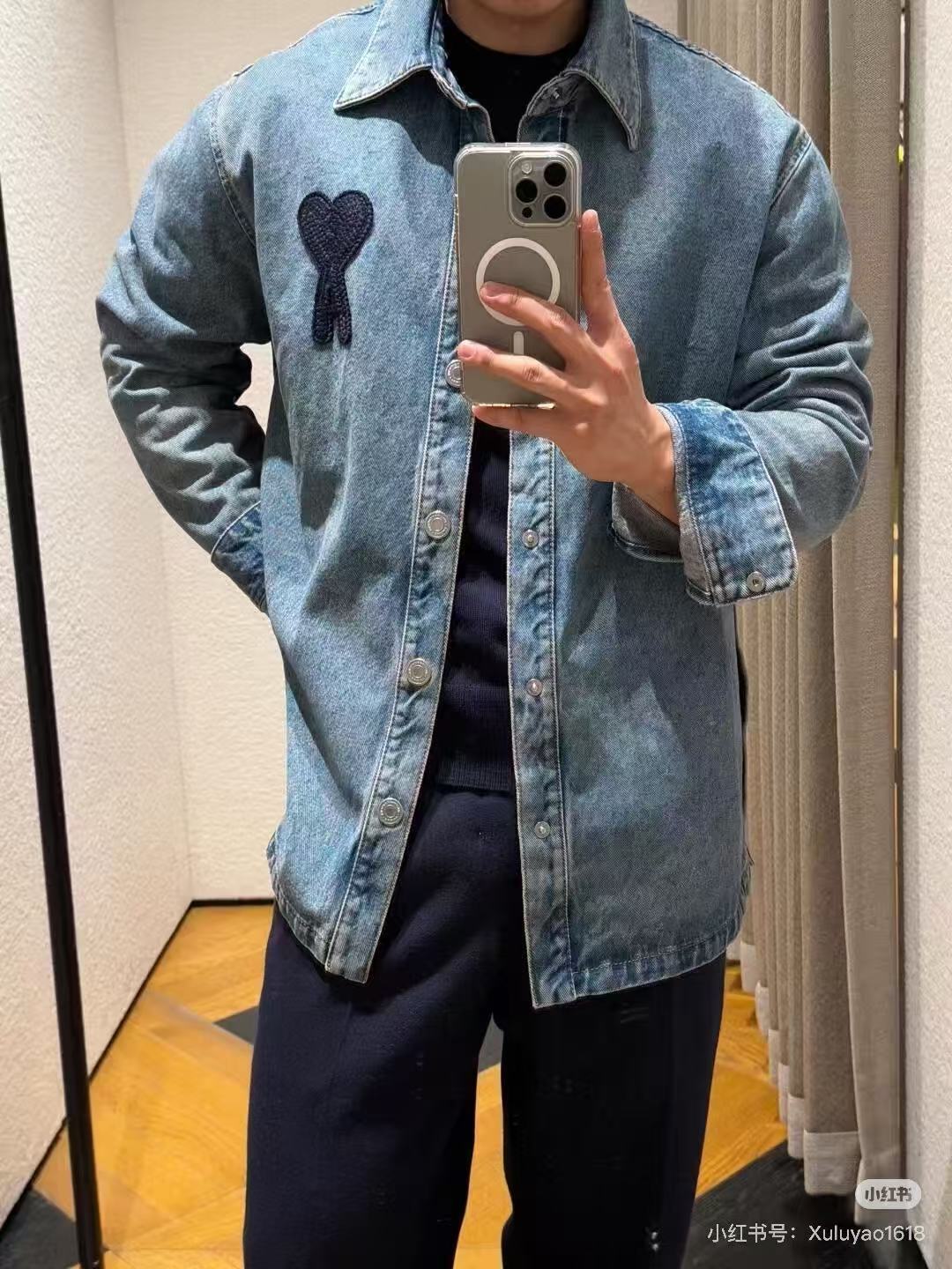 AMI PARIS  25Fw Woven Heart Embroidered Denim Shirt Jacket
