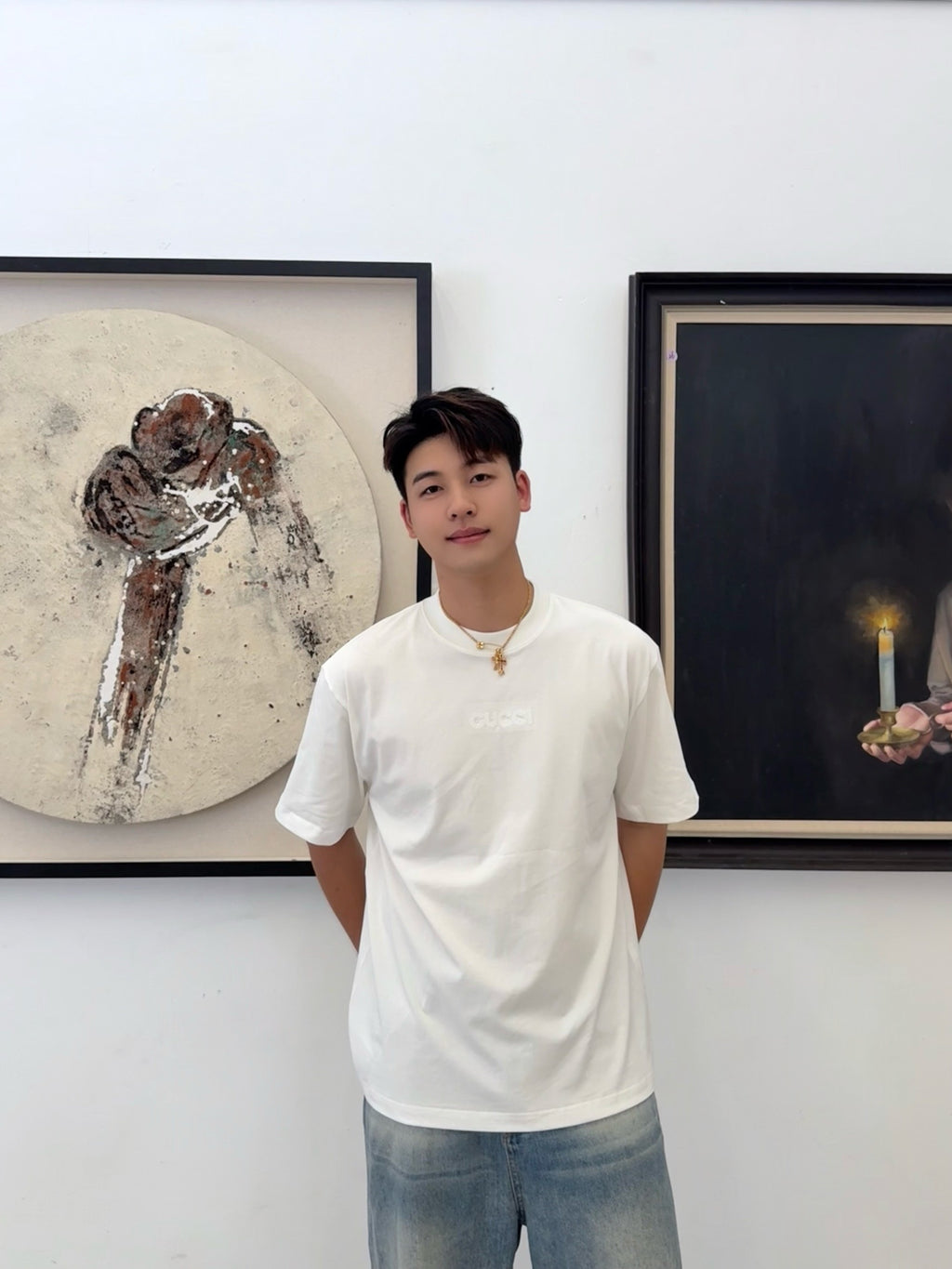 Gucci minimalist chain embroidered short-sleeved shirt