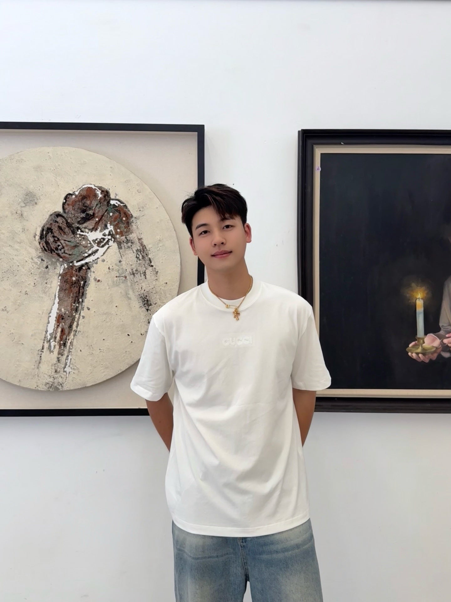 Gucci minimalist chain embroidered short-sleeved shirt