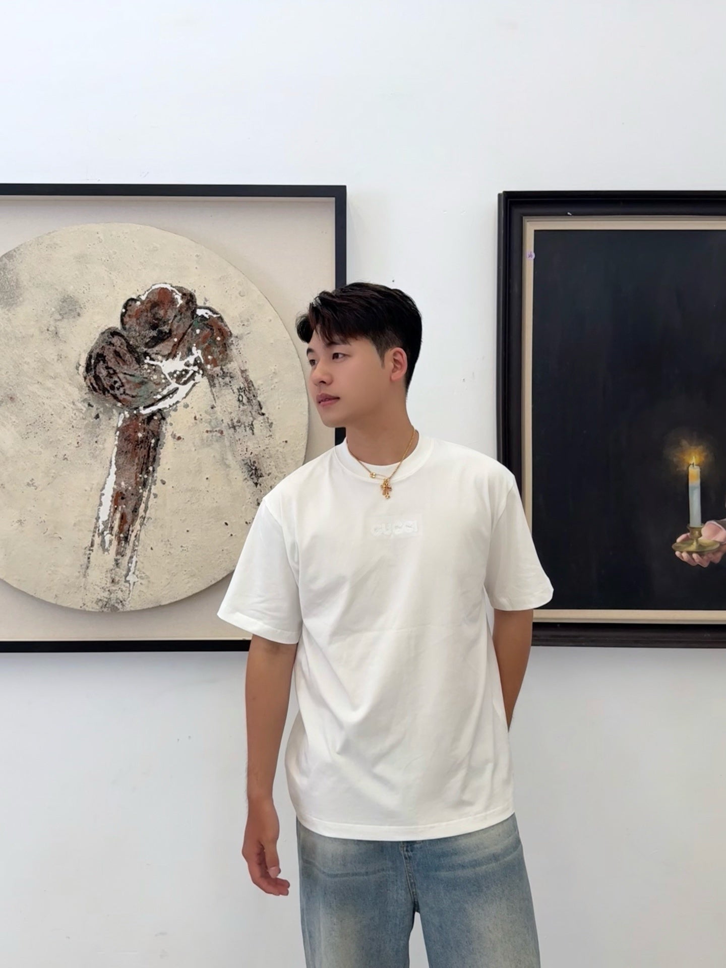 Gucci minimalist chain embroidered short-sleeved shirt