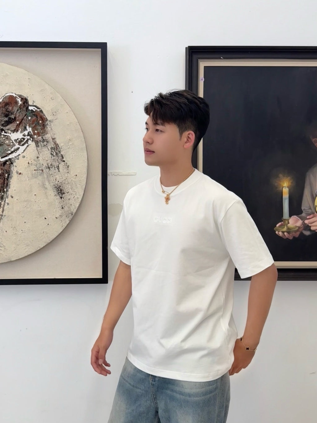 Gucci minimalist chain embroidered short-sleeved shirt