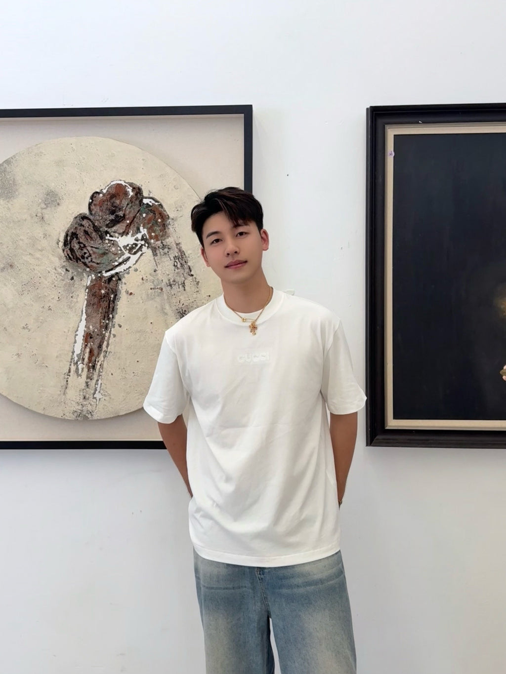 Gucci minimalist chain embroidered short-sleeved shirt