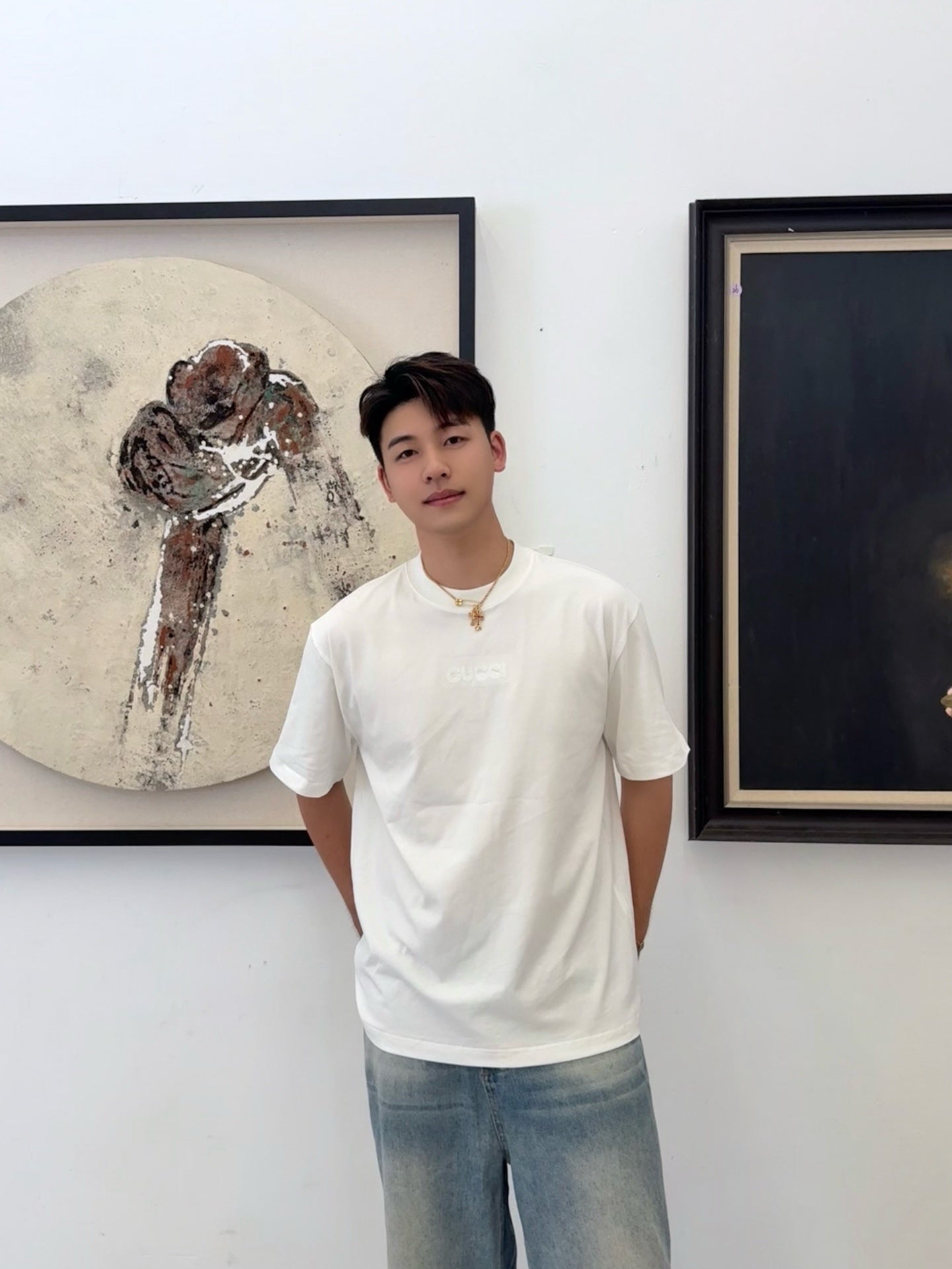 Gucci minimalist chain embroidered short-sleeved shirt