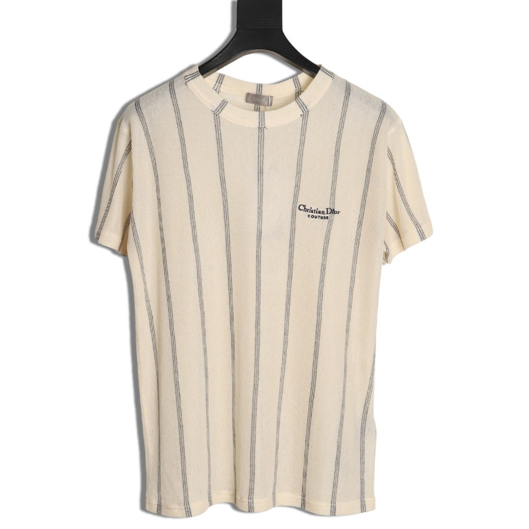 Dior CD striped linen blend knit short-sleeved T-shirt
