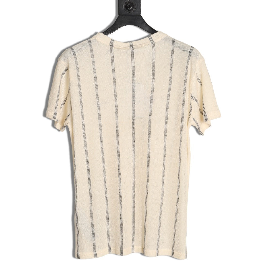 Dior CD striped linen blend knit short-sleeved T-shirt