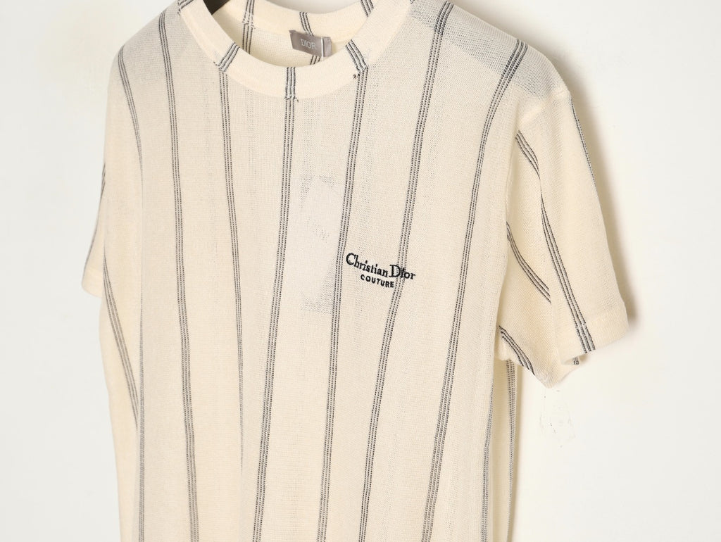 Dior CD striped linen blend knit short-sleeved T-shirt