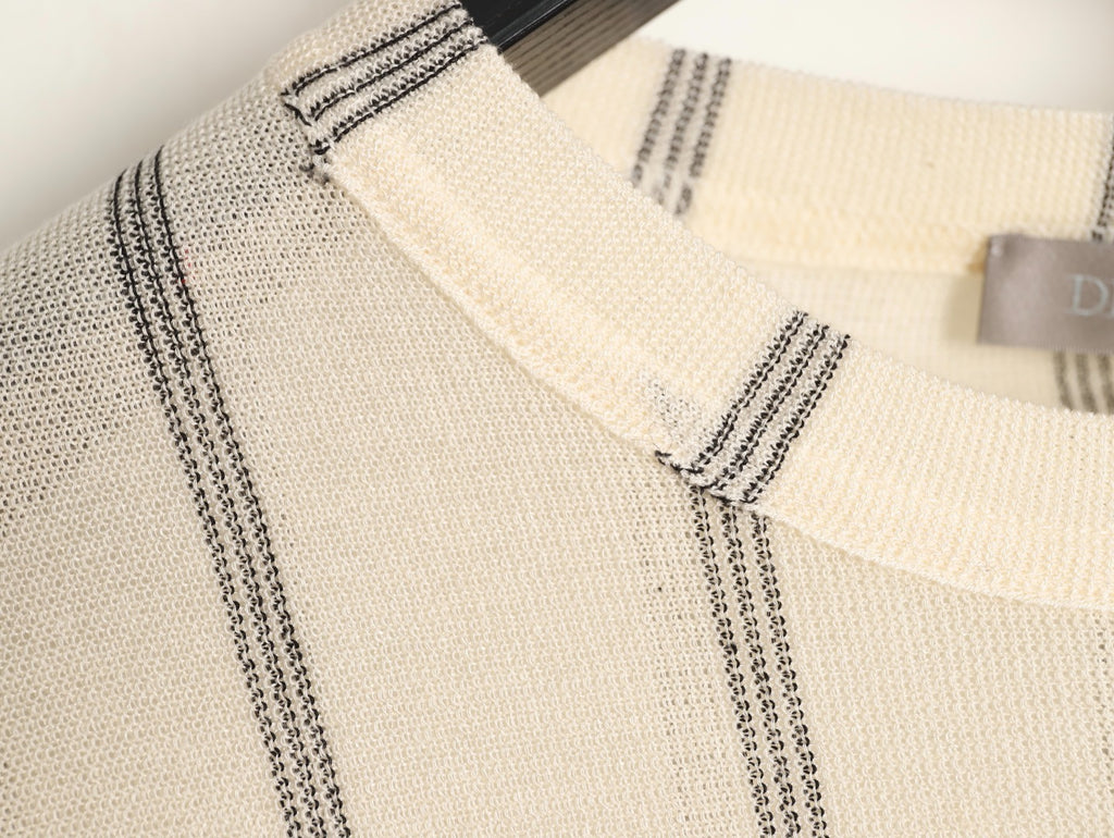 Dior CD striped linen blend knit short-sleeved T-shirt
