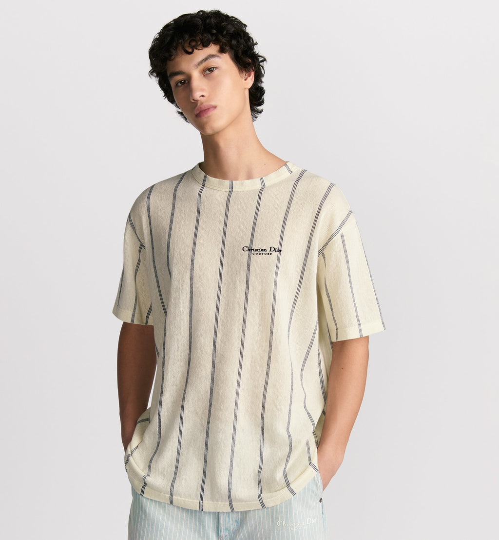 Dior CD striped linen blend knit short-sleeved T-shirt