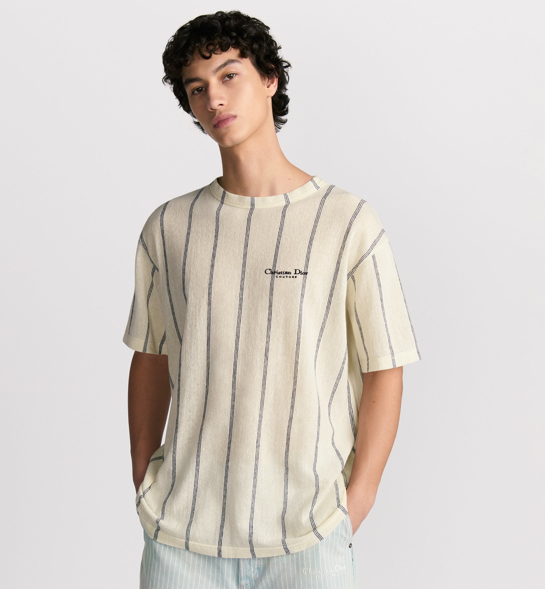 Dior CD striped linen blend knit short-sleeved T-shirt