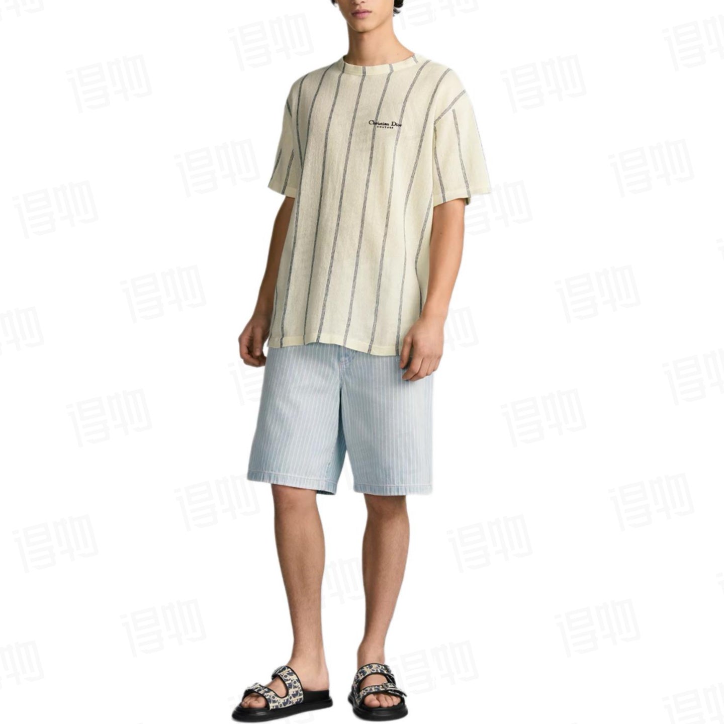 Dior CD striped linen blend knit short-sleeved T-shirt