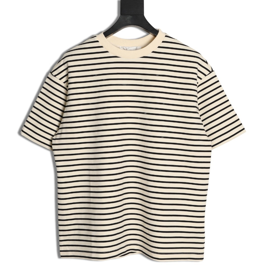 JIL SANDER Wmens Minimalist Letter Patch Logo Striped Short-Sleeve T-Shirt