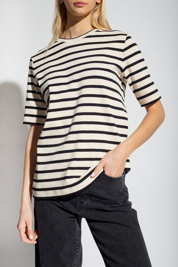 JIL SANDER Wmens Minimalist Letter Patch Logo Striped Short-Sleeve T-Shirt
