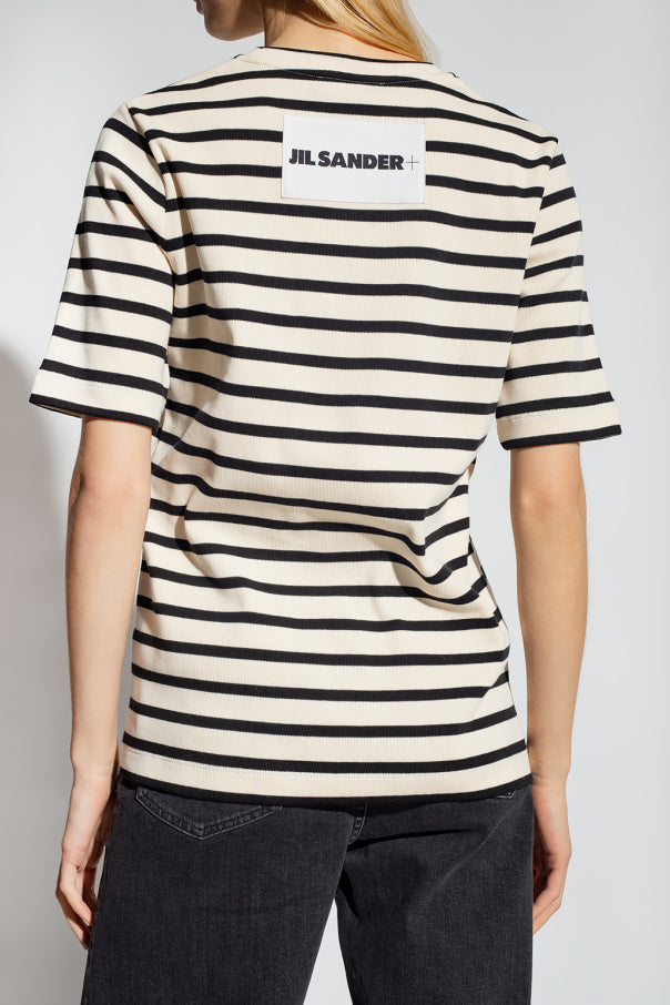 JIL SANDER Wmens Minimalist Letter Patch Logo Striped Short-Sleeve T-Shirt