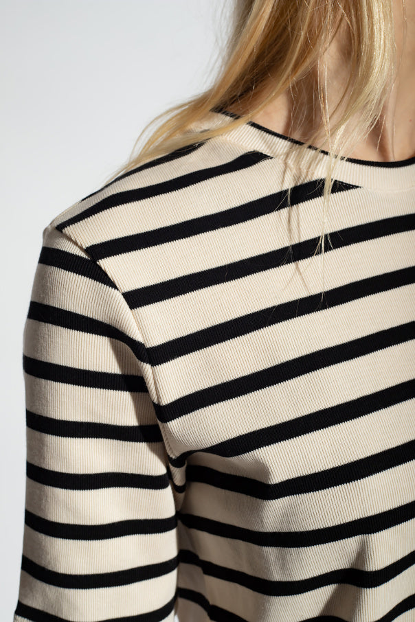 JIL SANDER Wmens Minimalist Letter Patch Logo Striped Short-Sleeve T-Shirt