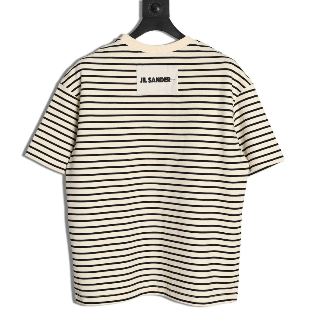 JIL SANDER Wmens Minimalist Letter Patch Logo Striped Short-Sleeve T-Shirt